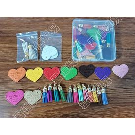 20Pcs 10 Colors Heart with Word Lovdy Home Sweet Love PU Leather Pendants, with 26Pcs 13 Colors Velvet & Faux Suede Cord Tassels Pendant Decorations