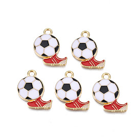 Alloy Enamel Pendants, 
Cadmium Free & Nickel Free & Lead Free, Light Gold, Football with Shoes