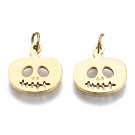 304 Stainless Steel Charms, with Jump Rings, Laser Cut, Jack-O-Lantern, for Halloween