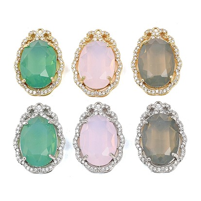 Латунные микропаве прозрачные подвески с фианитом, со стеклом, овальные амулеты, долговечный, стойки покрытие, золотые