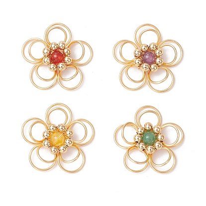 4 шт. 4 стили подвески-цветы из натурального аметиста, кварцевого кристалла, зеленого авантюрина и сердолика, обернутые круглой медной проволокой, золотые, смешанные окрашенные и неокрашенные