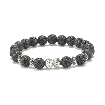 Natural Lava Rock & Alloy Stretch Bracelet, Essential Oil Gemstone Jewelry for Women