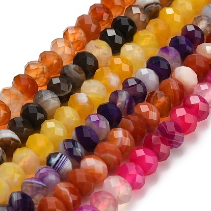 Натуральные полосатые агатовые бусы, окрашенная и подогревом, граненые, рондель