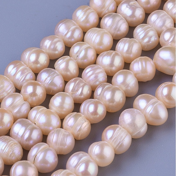 Нити из натурального культивированного пресноводного жемчуга, круглые, 7~8 мм, отверстие : 0.8 мм, около 48 шт / нитка, 13.38 дюйм (34 см)
