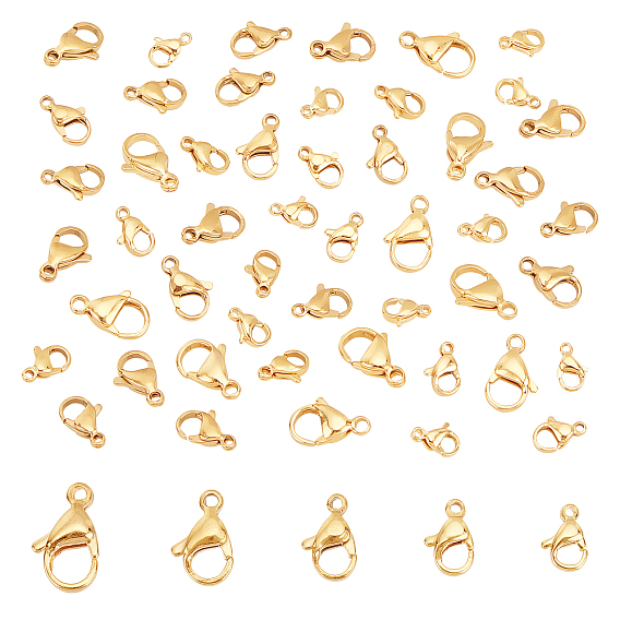 50Pcs 5 Style PVD Vacuum Plating 304 Stainless Steel Lobster Claw Clasps, Parrot Trigger Clasps