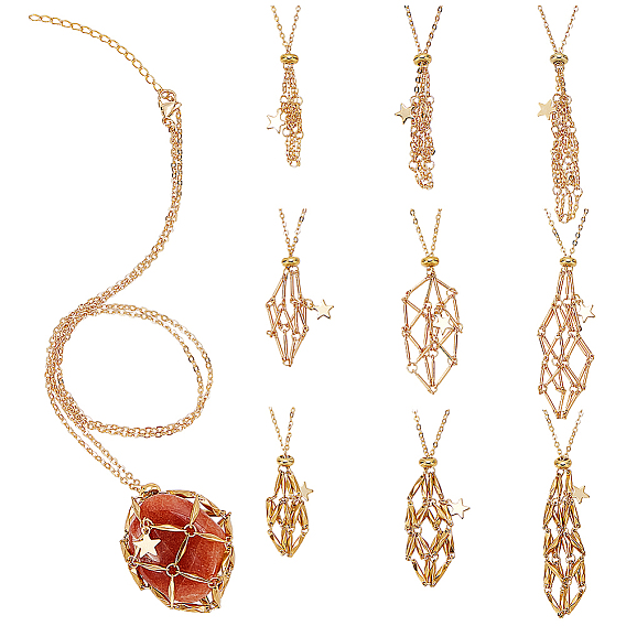 9 шт 9 стили звезда латунь пустой макраме мешочек кулон ожерелья, для изготовления ожерелий из необработанных камней