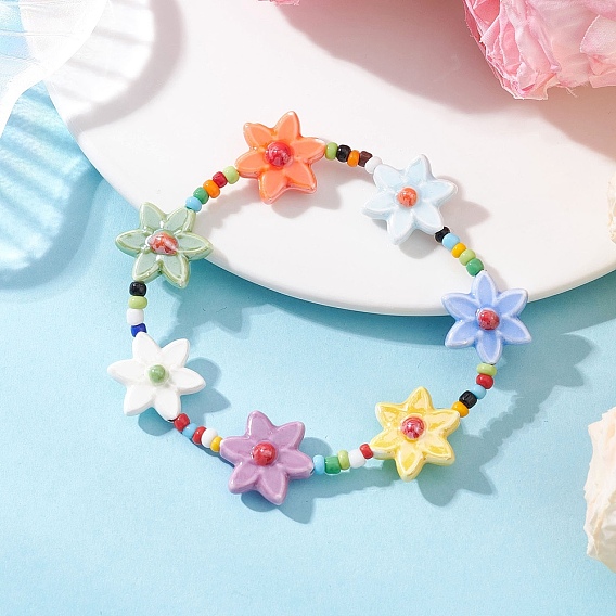 Эластичные браслеты ручной работы из фарфора и стеклянных бусин для женщин, 