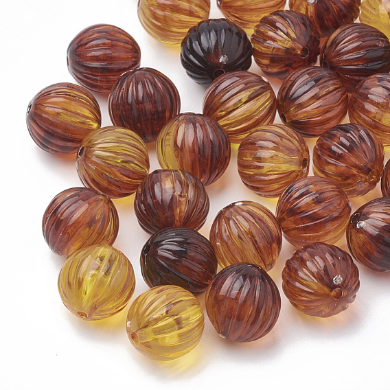 Акриловые гофрированные бусины, Имитация янтаря, круглые