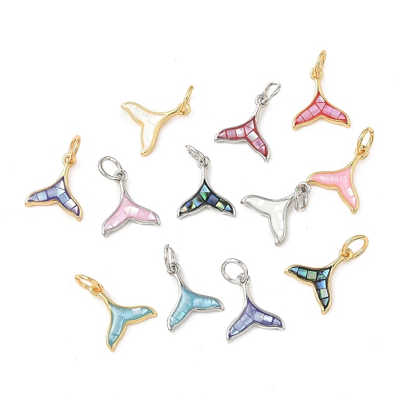 Подвески из латуни и ракушек с покрытием стойки, рыбий хвост, с эмалью, долговечный, без кадмия и без свинца, с целью перехода в кольце