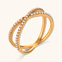 Crossed Circles Pearl Ring - Elegant Stainless Steel Gold Plated Jewelry for Women