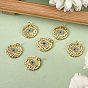 6Pcs Brass Micro Pave Clear Cubic Zirconia Pendants, with Enamel and Jump Rings, Flat Round with Eye