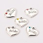 Wedding Theme Antique Silver Tone Tibetan Style Heart with Bride Rhinestone Charms, Cadmium Free & Lead Free, 14x16x3mm, Hole: 2mm