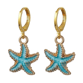 Alloy Enamel Hoop Earrings, Starfish