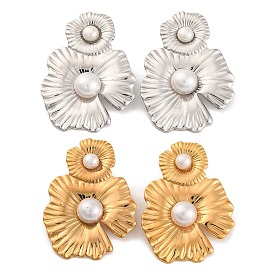 304 серьги-гвоздики из нержавеющей стали с пластиковой имитацией жемчуга для женщин, цветок