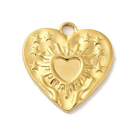 Ion Plating(IP) 304 Stainless Steel Pendants, Heart with Star Charm