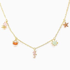 Colorful Zircon Ocean Animal Necklace - Beach Style, Hot Collarbone Chain, Trendy.