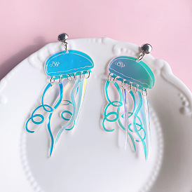 Creative personality earrings acrylic colorful jellyfish high-end sense earrings funny exaggerated earrings female