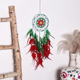 Christmas Woven Net/Web with Feather Pendant Decorations, for Home Wall Hanging Decoration