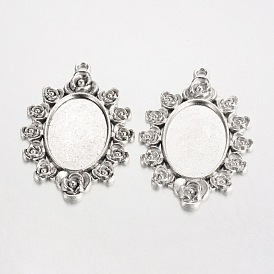 Настройки кабошон большой кулон овальной тибетский стиль сплава роза рисунок, без кадмия и без свинца, лоток : 30x20 мм, 57x38x2 мм, Отверстие : 3 мм , около 94 шт / 1000 г