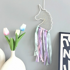 Uncorn Cotton Woven Net Hanging Decorations, Tassel Ribbons Hanging Ornaments for Home Office Decoration