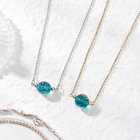 2 шт. 2 цвета ручной работы, круглая подвеска из золотого песка и лампворка 304 ожерелья из нержавеющей стали с цепочкой и тросом, средне бирюзовый