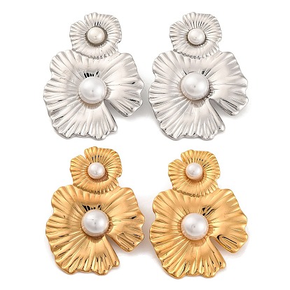 304 серьги-гвоздики из нержавеющей стали с пластиковой имитацией жемчуга для женщин, цветок