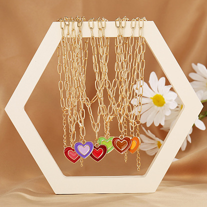 Fashion Heart-shaped Necklace with Creative Alloy Oil Dripping Double-layer Love Pendant