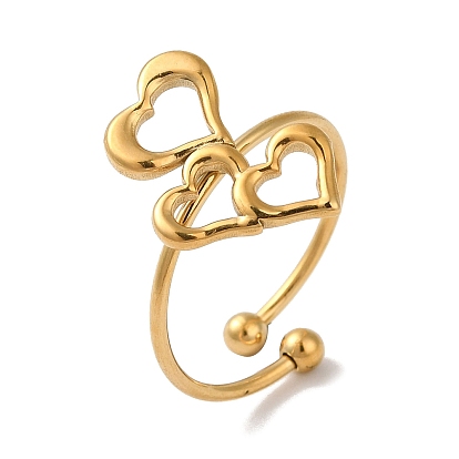 Chapado de iones (ip) 304 anillos de puño abiertos de corazón hueco de acero inoxidable para mujeres