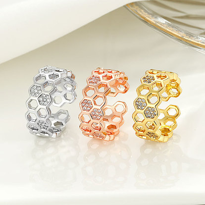 Модные регулируемые манжеты из латуни с микропаве из кубического циркония, соты