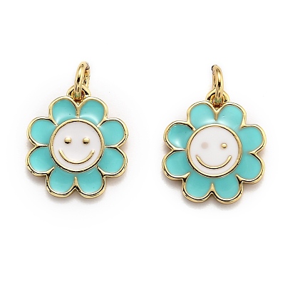 Brass Enamel Charms, Real 18K Gold Plated, Long-Lasting Plated, Flower