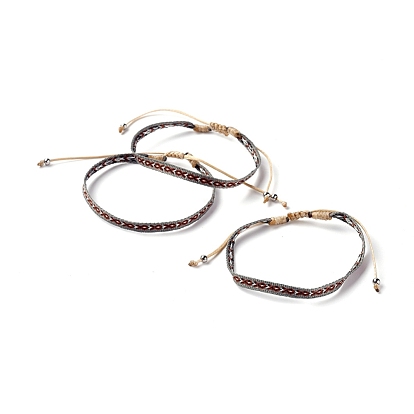 Unisex Adjustable Braided Bead Bracelets, with Stainless Steel Beads