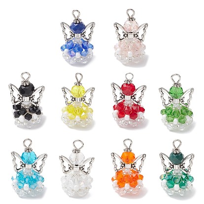 Стеклянные подвески, угол, с бусинами-крылышками из сплава и железной петлей, граненые