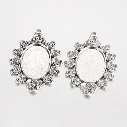 Настройки кабошон большой кулон овальной тибетский стиль сплава роза рисунок, без кадмия и без свинца, лоток : 30x20 мм, 57x38x2 мм, Отверстие : 3 мм , около 94 шт / 1000 г