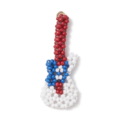 Подвески-гитары из стеклянных бусин ручной работы, с 304 кольцом из нержавеющей стали