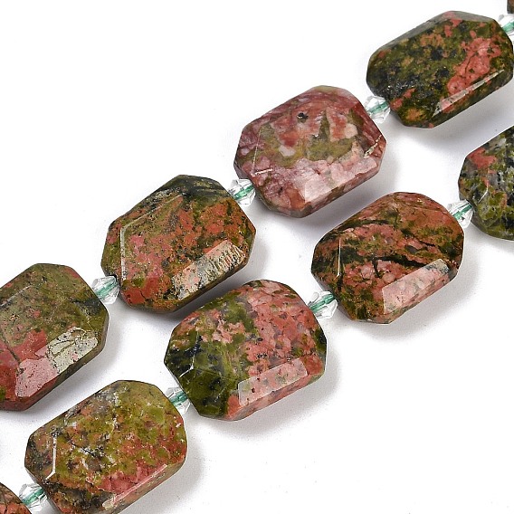 Природные Unakite бисер нитей, граненые, прямоугольные, с бисером