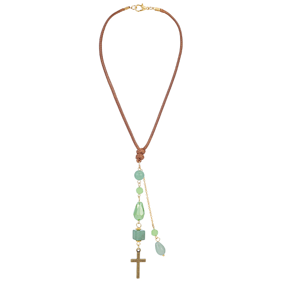 2 подвеска для автомобиля из стеклянных бусин, натурального зеленого авантюрина и сплава. С латунными цепями и вощеным полиэфирным шнуром