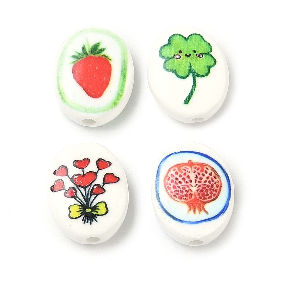 Фарфоровые бусины ручной работы, овальные, напечатанный