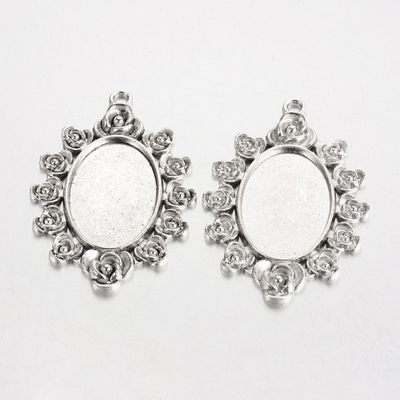 Настройки кабошон большой кулон овальной тибетский стиль сплава роза рисунок, без кадмия и без свинца, лоток : 30x20 мм, 57x38x2 мм, Отверстие : 3 мм , около 94 шт / 1000 г