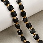 Natural Obsidian Beads Strands, Faceted Square, with Seed Beads