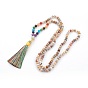 Gemstone Beads Necklaces, Natural & Synthetic Mixed Stone, with Polyester Tassel Big Pendants and Alloy Finding