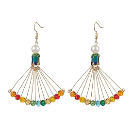 Fan Shape Alloy and Glass Pendants Earrings, Colorful