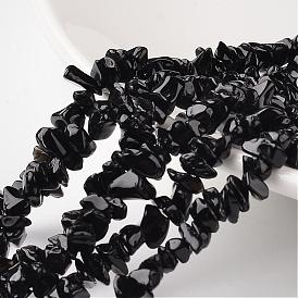 Nuggets Black Glass Bead Strands, 4~6x8~12x2~4mm, Hole: 1mm, about 34.6 inch