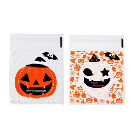 Bolsa de plástico para hornear con tema de halloween, con autoadhesivo, para chocolate, caramelo, galletas, cuadrado con calabaza/fantasma