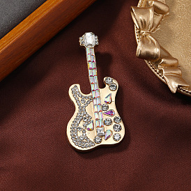 Vintage Guitar Brooch, Fashion Alloy Rhinestone Music Instrument Jewelry for Artistic Youth Jacket Accessory