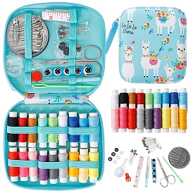 DIY Sewing Tool Kits, including Alpaca Pattern Storage Bag, Thread Reels, Buttons, Needle Threader, Pins & Thimbles, Tape Measure & Scissors & Needles