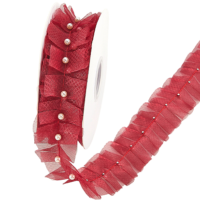 Отделка из полиэстерового вышитого цветочного кружева, с пластиковой бисера, аксессуары для одежды