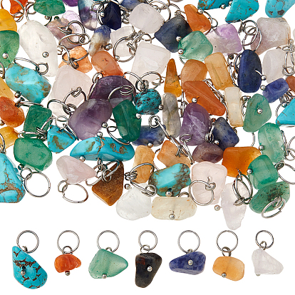 84шт. 7 цвета натуральные и синтетические самородки драгоценных камней подвески, с латунной фурнитурой 