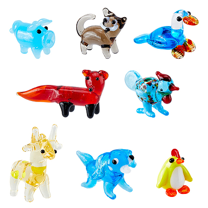 8 piezas 8 estilos de decoración para el hogar con temática animal, hechos a mano decoraciones de visualización de cristal murano, formas mixtas