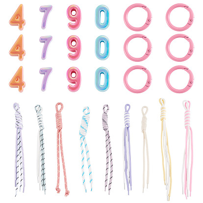 10 pièces 2 styles décorations pendentifs en cordon nylon, pour les décorations de sacs, avec 20 pièces de perles acryliques opaques à placage UV, 10pcs anneaux de porte à ressort en alliage