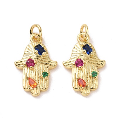 Hamsa main laiton micro pavé coloré pendentifs en zircone cubique, avec des anneaux de saut, sans cadmium et sans plomb